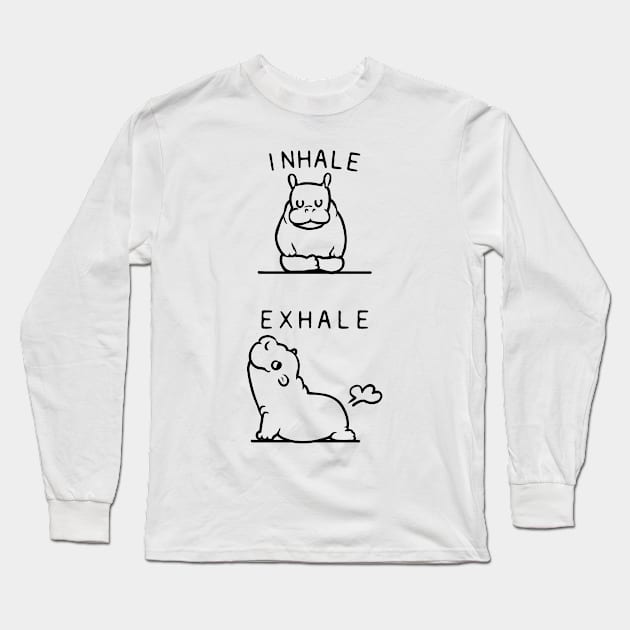 Inhale Exhale Baby Hippo Long Sleeve T-Shirt by huebucket